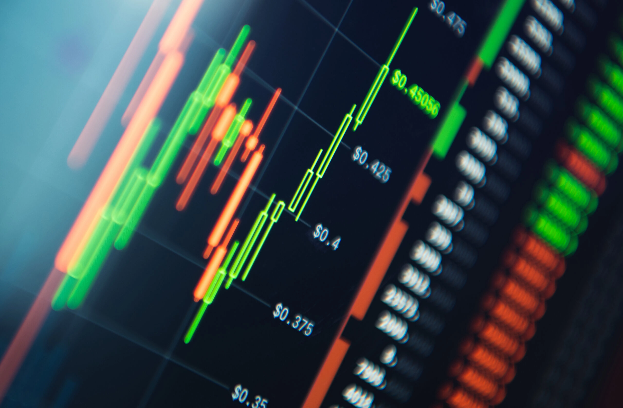 stock market chart zoomed in on candlestick patterns
